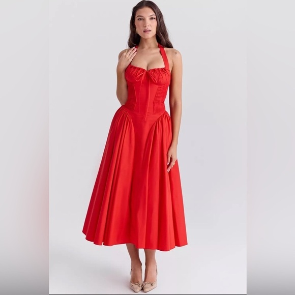 House of CB Dresses & Skirts - HOUSE OF CB Adabella Italian Tomato Cotton HalterSundress/Size XS